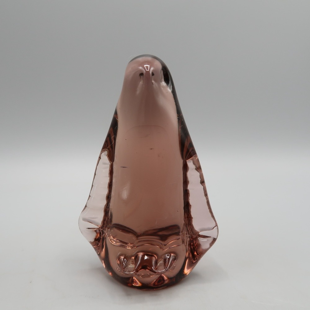 Penguin purple amethyst art glass figurine paperweight Vintage 80s Blown Glass